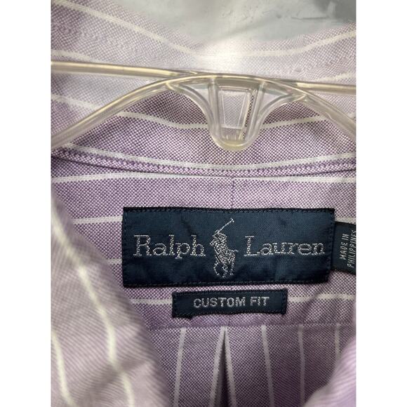 Ralph Lauren Shirt Mens Large Purple Striped Custom Fit Button Down Preppy - Picture 4 of 7